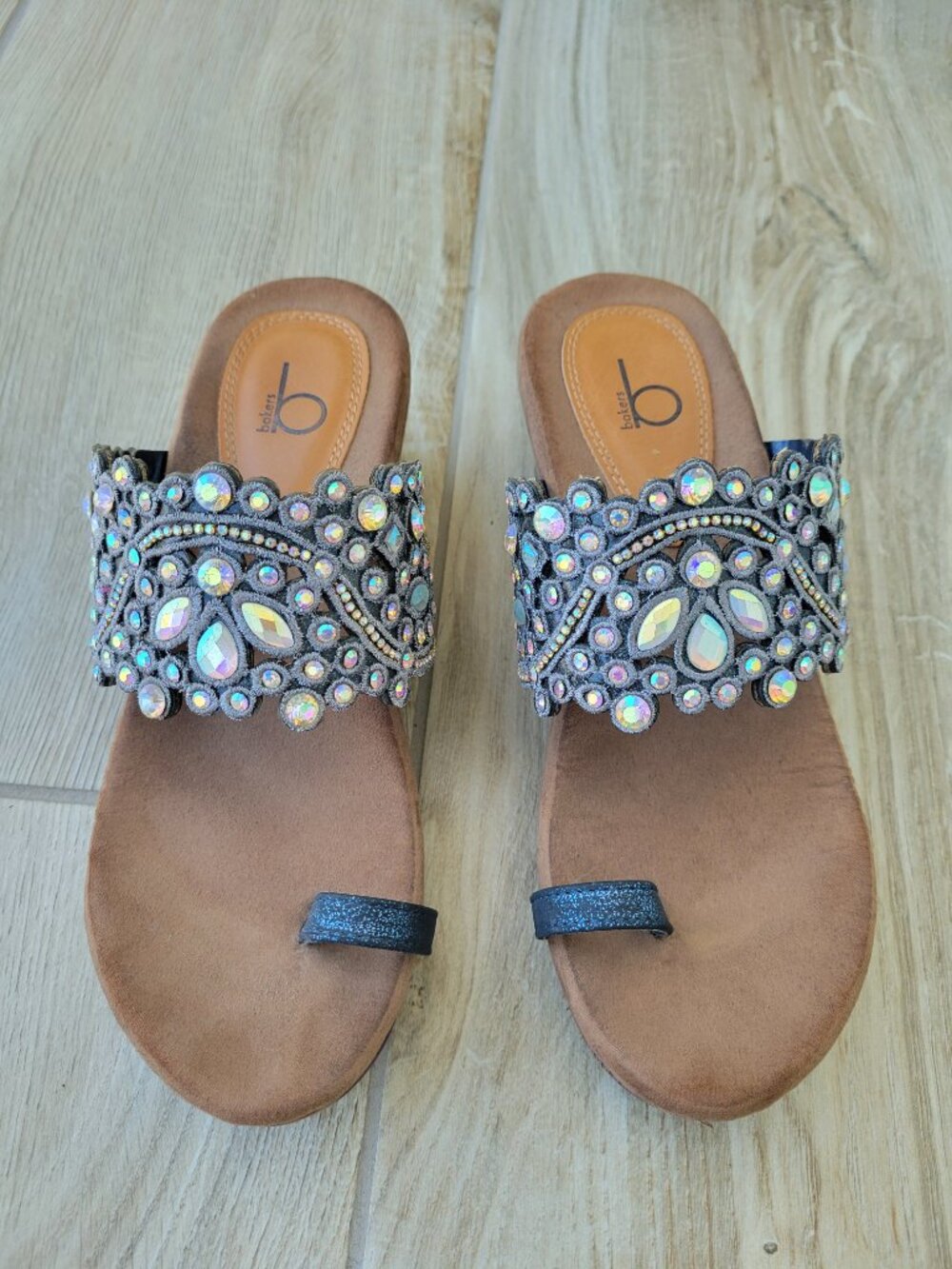 Bakers Beaded Rhinestone Toe-Loop Platform Sandals